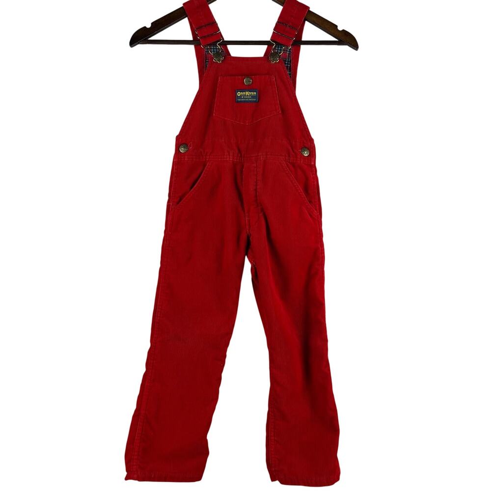 Vintage OshKosh BGosh Kids Corduroy Bib Overalls Size 5 Red Flannel Lined USA